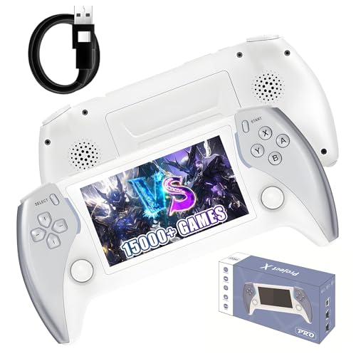 Projekt X PRO Handheld Spielkonsole Retro Konsole 15000+ Spielen 20 Emulatoren,4,3-Zoll-IPS-Bildschirm Tragbare Videospielkonsole,Connect TV,Videowiedergabe/Musikwiedergabe/E-Book (Silber-64G) von XIXIMENG