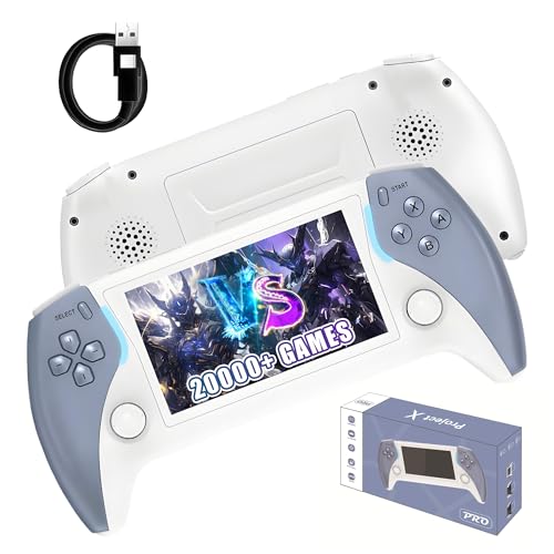 Projekt X PRO Handheld Spielkonsole Retro Konsole 20000+ Spielen 20 Emulatoren,4,3-Zoll-IPS-Bildschirm Tragbare Videospielkonsole,Connect TV,Videowiedergabe/Musikwiedergabe/E-Book (Blau-128G) von XIXIMENG