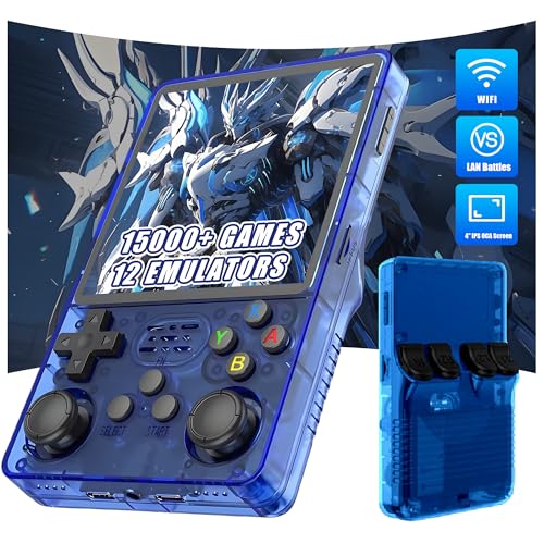 R36 Plus Retro Handheld Spielekonsole 15000+ Spiele 12 Emulatoren,4-Zoll IPS OCA Bildschirm Tragbare Videospielkonsole,Open Source Linux System Emulator Konsole,Mini Retro Konsole (Dunkelblau-64G) von XIXIMENG