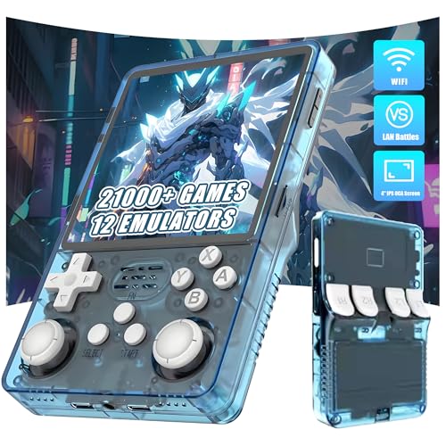 R36 Plus Retro Handheld Spielekonsole 21000+ Spiele 12 Emulatoren,4-Zoll IPS OCA Bildschirm Tragbare Videospielkonsole,Open Source Linux System Emulator Konsole,Mini Retro Konsole (Hellblau-128G) von XIXIMENG