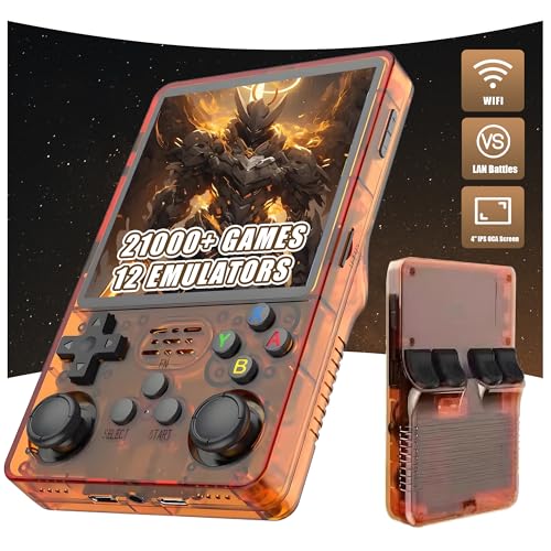 R36 Plus Retro Handheld Spielekonsole 21000+ Spiele 12 Emulatoren,4-Zoll IPS OCA Bildschirm Tragbare Videospielkonsole,Open Source Linux System Emulator Konsole,Mini Retro Konsole (Orange-128G) von XIXIMENG
