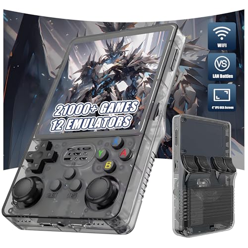 R36 Plus Retro Handheld Spielekonsole 21000+ Spiele 12 Emulatoren,4-Zoll IPS OCA Bildschirm Tragbare Videospielkonsole,Open Source Linux System Emulator Konsole,Mini Retro Konsole (Schwarz-128G) von XIXIMENG