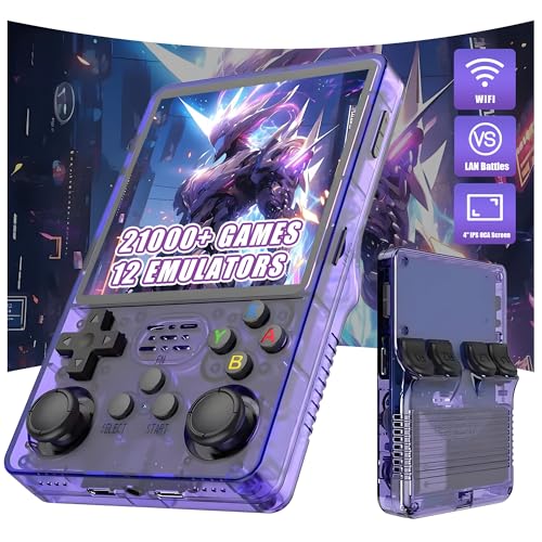 R36 Plus Retro Handheld Spielekonsole 21000+ Spiele 12 Emulatoren,4-Zoll IPS OCA Bildschirm Tragbare Videospielkonsole,Open Source Linux System Emulator Konsole,Mini Retro Konsole (Violett-128G) von XIXIMENG