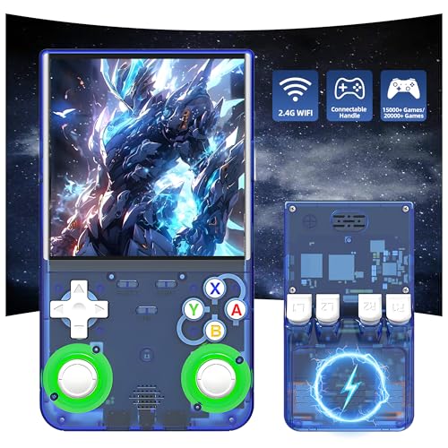 R36 Ultra Retro Handheld-Spielkonsole,15000+ Spiele,25 Emulatoren,4-Zoll IPS OCA HD-Bildschirm,Open Source Linux-System,Videospielkonsole,WiFi Online-Schlacht & Controller-Verbindung (Blau-64G) von XIXIMENG