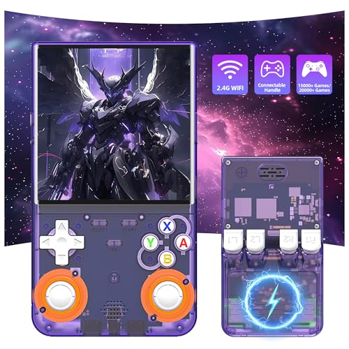 R36 Ultra Retro Handheld-Spielkonsole,20000+ Spiele,25 Emulatoren,4-Zoll IPS OCA HD-Bildschirm,Open Source Linux-System,Videospielkonsole,WiFi Online-Schlacht & Controller-Verbindung (Violett-128G) von XIXIMENG