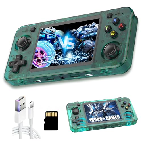 R36H Retro Handheld Spielekonsole Retro Konsole,15000+ Spiele,23 Emulator,Dual 8W Lautsprecher,Externes Akkufach,Open Source Linux System,3.5″ IPS Bildschirm Handheld Videospielkonsole (64G-Grün) von XIXIMENG