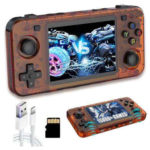 R36H Retro Handheld Spielekonsole Retro Konsole,15000+ Spiele,23 Emulator,Dual 8W Lautsprecher,Externes Akkufach,Open Source Linux System,3.5″ IPS Bildschirm Handheld Videospielkonsole (64G-Orange) von XIXIMENG