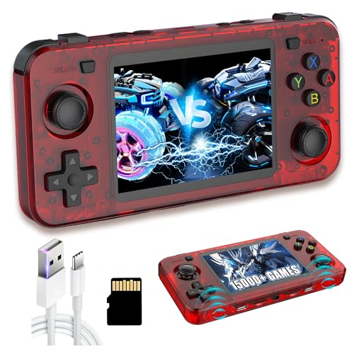 R36H Retro Handheld Spielekonsole Retro Konsole,15000+ Spiele,23 Emulator,Dual 8W Lautsprecher,Externes Akkufach,Open Source Linux System,3.5″ IPS Bildschirm Handheld Videospielkonsole (64G-Rot) von XIXIMENG