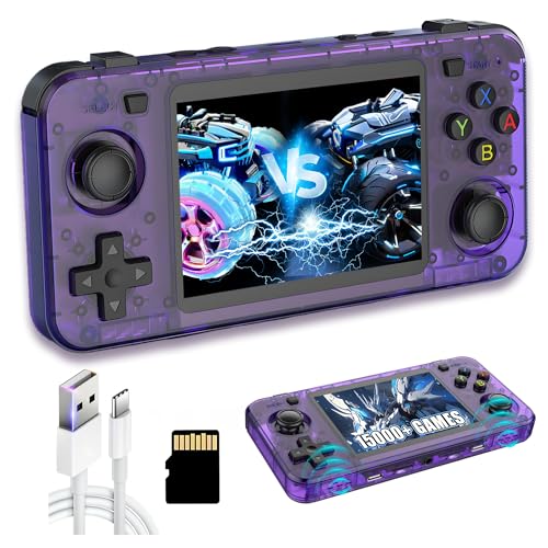R36H Retro Handheld Spielekonsole Retro Konsole,15000+ Spiele,23 Emulator,Dual 8W Lautsprecher,Externes Akkufach,Open Source Linux System,3.5″ IPS Bildschirm Handheld Videospielkonsole (64G-Violett) von XIXIMENG