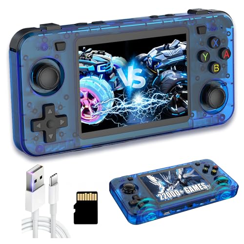 R36H Retro Handheld Spielekonsole Retro Konsole,22000+ Spiele,23 Emulator,Dual 8W Lautsprecher,Externes Akkufach,Open Source Linux System,3.5″ IPS Bildschirm Handheld Videospielkonsole (128G-Blau) von XIXIMENG