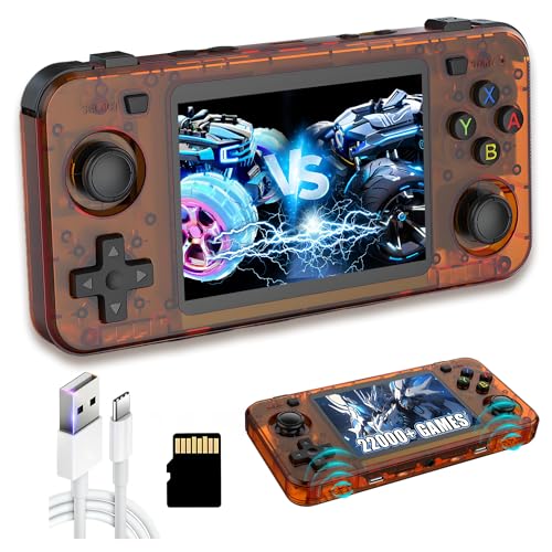 R36H Retro Handheld Spielekonsole Retro Konsole,22000+ Spiele,23 Emulator,Dual 8W Lautsprecher,Externes Akkufach,Open Source Linux System,3.5″ IPS Bildschirm Handheld Videospielkonsole (128G-Orange) von XIXIMENG