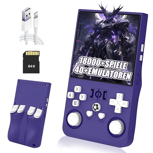 R36MAX Retro Handheld Spielkonsole,18000+ Spiele,40+ Emulatoren,8 Stunden 4000mAh Akku,4-Zoll IPS Bildschirm Tragbarer Mini Emulator Handheld,Open Source Linux System (Lila-64G) von XIXIMENG