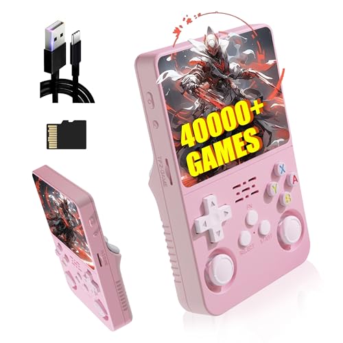 XIXIMENG R36S Retro Handheld Spielkonsole,20000+/15000+ Spiele Retro Konsole,21 Emulator,3.5“ IPS Bildschirm,3500mAh,Linux System,Tragbarer Mini Emulator,für Kinder und Erwachsene (Rosa-128G) von XIXIMENG
