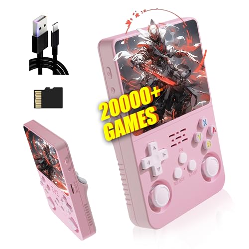 XIXIMENG R36S Retro Handheld Spielkonsole,20000+/15000+ Spiele Retro Konsole,21 Emulator,3.5“ IPS Bildschirm,3500mAh,Linux System,Tragbarer Mini Emulator,für Kinder und Erwachsene (Rosa-128G) von XIXIMENG