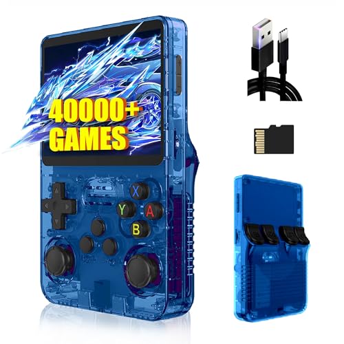 XIXIMENG R36S Retro Handheld Spielkonsole 128G,40000+ Spiele,21 Emulator,Retro Konsole 3.5“ IPS Bildschirm,3500mAh,Linux System,Tragbarer Mini Emulator Handheld,Geschenk für Männer (Blau) von XIXIMENG