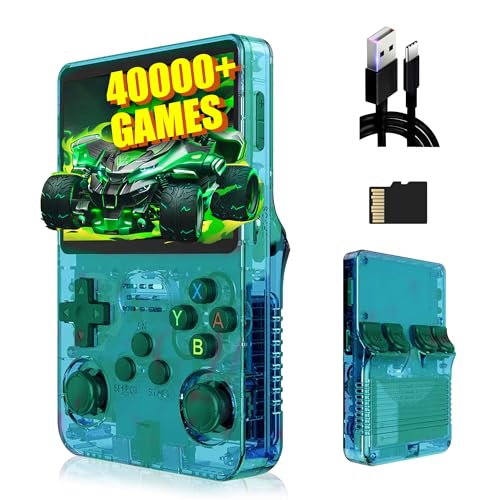 XIXIMENG R36S Retro Handheld Spielkonsole 128G,40000+ Spiele,21 Emulator,Retro Konsole 3.5“ IPS Bildschirm,3500mAh,Linux System,Tragbarer Mini Emulator Handheld,Geschenk für Männer (Grün) von XIXIMENG