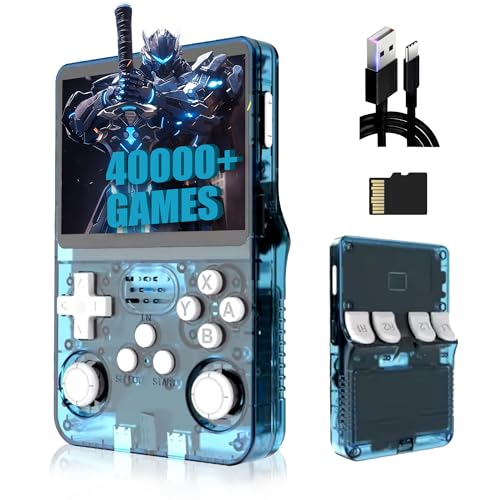 XIXIMENG R36S Retro Handheld Spielkonsole 128G,40000+ Spiele,21 Emulator,Retro Konsole 3.5“ IPS Bildschirm,3500mAh,Linux System,Tragbarer Mini Emulator Handheld,Geschenk für Männer (Hellblau) von XIXIMENG