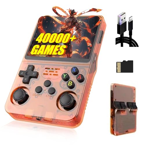 XIXIMENG R36S Retro Handheld Spielkonsole 128G,40000+ Spiele,21 Emulator,Retro Konsole 3.5“ IPS Bildschirm,3500mAh,Linux System,Tragbarer Mini Emulator Handheld,Geschenk für Männer (Orange) von XIXIMENG