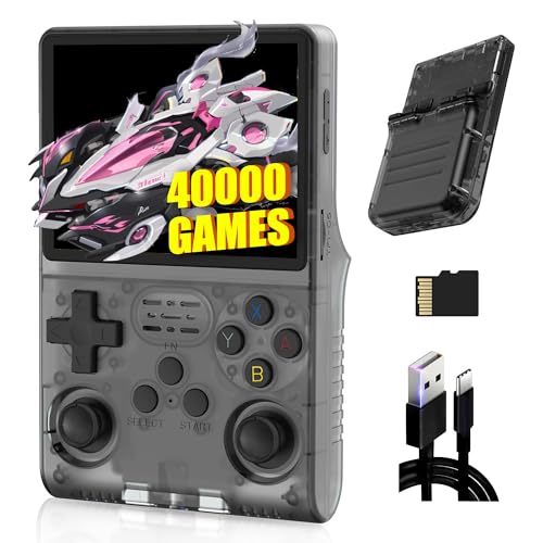 XIXIMENG R36S Retro Handheld Spielkonsole 128G,40000+ Spiele,21 Emulator,Retro Konsole 3.5“ IPS Bildschirm,3500mAh,Linux System,Tragbarer Mini Emulator Handheld,Geschenk für Männer (Schwarz) von XIXIMENG