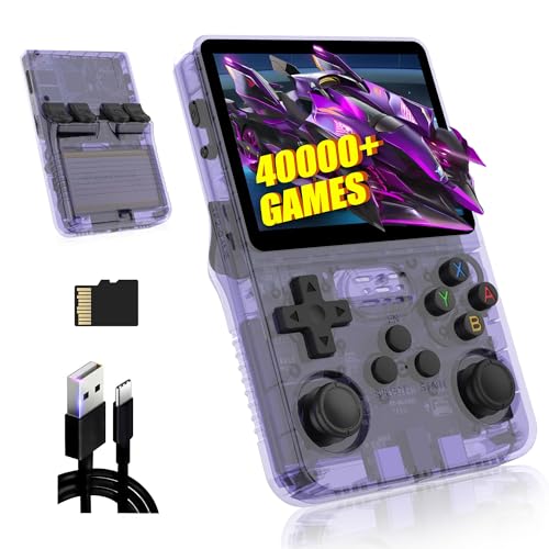XIXIMENG R36S Retro Handheld Spielkonsole 128G,40000+ Spiele,21 Emulator,Retro Konsole 3.5“ IPS Bildschirm,3500mAh,Linux System,Tragbarer Mini Emulator Handheld,Geschenk für Männer (Lila) von XIXIMENG