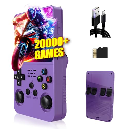 XIXIMENG R36S Retro Handheld Spielkonsole,20000+/15000+ Spiele Retro Konsole,21 Emulator,3.5“ IPS Bildschirm,3500mAh,Linux System,Tragbarer Mini Emulator,für Kinder und Erwachsene (Violett-128G) von XIXIMENG