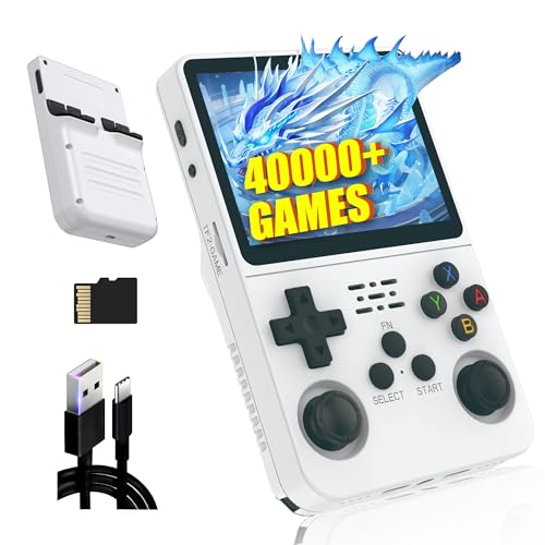 XIXIMENG R36S Retro Handheld Spielkonsole 128G,40000+ Spiele,21 Emulator,Retro Konsole 3.5“ IPS Bildschirm,3500mAh,Linux System,Tragbarer Mini Emulator Handheld,Geschenk für Männer (Weiß) von XIXIMENG