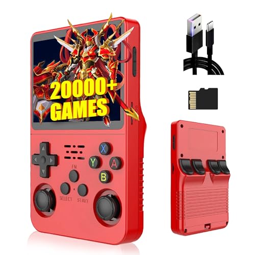 XIXIMENG R36S Retro Handheld Spielkonsole 64G,Eingebaute 20000+ Spiele Retro Konsole,21 Emulator,3.5“ IPS Bildschirm,Linux System,Tragbarer Mini Emulator für Kinder und Erwachsene (Rot) von XIXIMENG