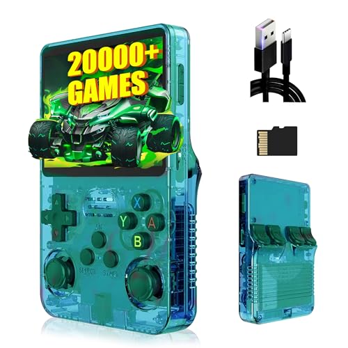 XIXIMENG R36S Retro Handheld Spielkonsole 64G,Eingebaute 20000+ Spiele Retro Konsole,21 Emulator,3.5“ IPS Bildschirm,Linux System,Tragbarer Mini Emulator für Kinder und Erwachsene (Grün) von XIXIMENG