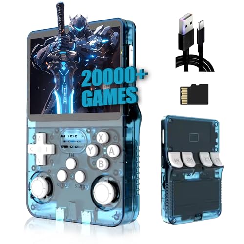 XIXIMENG R36S Retro Handheld Spielkonsole 64G,Eingebaute 20000+ Spiele Retro Konsole,21 Emulator,3.5“ IPS Bildschirm,Linux System,Tragbarer Mini Emulator für Kinder und Erwachsene (Hellblau) von XIXIMENG