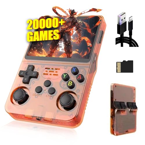 XIXIMENG R36S Retro Handheld Spielkonsole 64G,Eingebaute 20000+ Spiele Retro Konsole,21 Emulator,3.5“ IPS Bildschirm,Linux System,Tragbarer Mini Emulator für Kinder und Erwachsene (Orange) von XIXIMENG