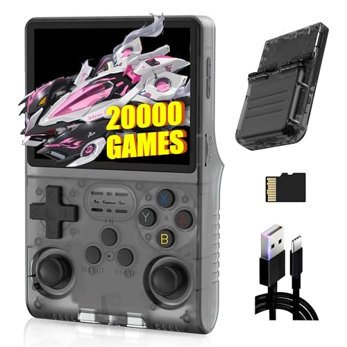 XIXIMENG R36S Retro Handheld Spielkonsole 64G,Eingebaute 20000+ Spiele Retro Konsole,21 Emulator,3.5“ IPS Bildschirm,Linux System,Tragbarer Mini Emulator für Kinder und Erwachsene (Schwarz) von XIXIMENG