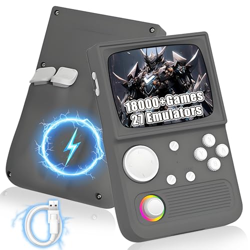 R36T Retro-Handheld-Spielkonsole 18000+ Spielen,27 Emulator,4000mAh Handheld Emulator Konsole,4G/5G-WLAN für Online-Multiplayer,3,5-Zoll-IPS-OCA-Bildschirm,Tragbare Videospielkonsole (Grau-64G) von XIXIMENG