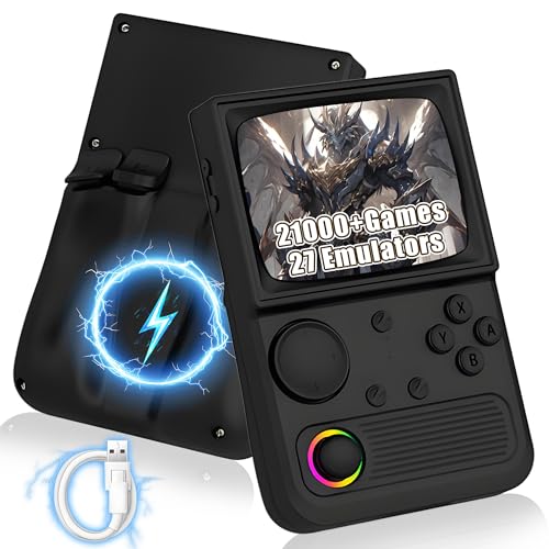 R36T Retro-Handheld-Spielkonsole 21000+ Spielen,27 Emulator,4000mAh Handheld Emulator Konsole,4G/5G-WLAN für Online-Multiplayer,3,5-Zoll-IPS-OCA-Bildschirm,Tragbare Videospielkonsole (Schwarz-128G) von XIXIMENG