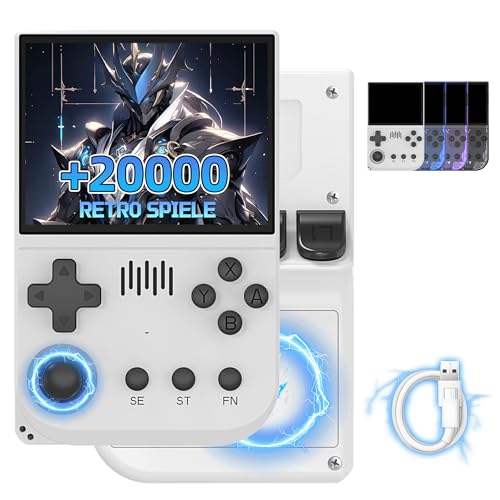 R36VX Retro Handheld Spielkonsole 20000+ Spiele 20 Emulatoren Retro Spielkonsole,ArkOS-System,3,5-Zoll-IPS-Bildschirm Tragbare Videospielkonsole,3500mAh,Unterstützung Griffverbindung (Weiß-64G) von XIXIMENG