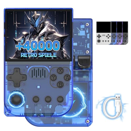 R36VX Retro Handheld Spielkonsole 40000+ Spiele 20 Emulatoren Retro Spielkonsole,ArkOS-System,3,5-Zoll-IPS-Bildschirm Tragbare Videospielkonsole,3500mAh,Unterstützung Griffverbindung (Blau-128G) von XIXIMENG