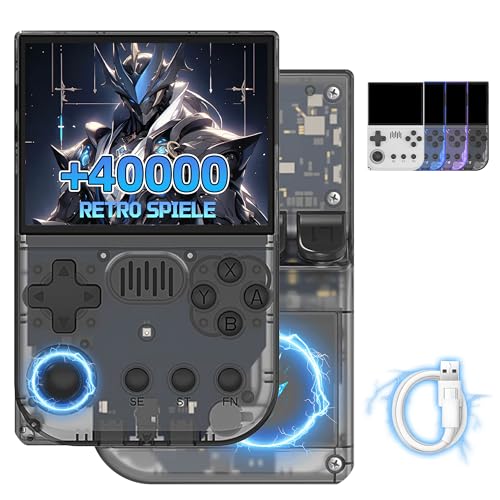 R36VX Retro Handheld Spielkonsole 40000+ Spiele 20 Emulatoren Retro Spielkonsole,ArkOS-System,3,5-Zoll-IPS-Bildschirm Tragbare Videospielkonsole,3500mAh,Unterstützung Griffverbindung (Schwarz-128G) von XIXIMENG
