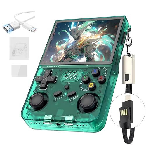 R36XX Retro Handheld Spielekonsole 128G,30000+ Spiele,12 Emulatoren,3000mAh,tragbare Videospielkonsole mit 3.5-Zoll-IPS-OCA-HD-Bildschirm,640*480P,Open Source Linux System,Dual 3D Joystick (Grün) von XIXIMENG