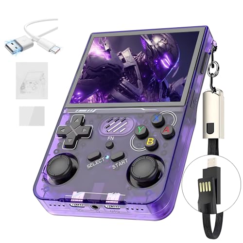 R36XX Retro Handheld Spielekonsole 128G,30000+ Spiele,12 Emulatoren,3000mAh,tragbare Videospielkonsole mit 3.5-Zoll-IPS-OCA-HD-Bildschirm,640*480P,Open Source Linux System,Dual 3D Joystick (Lila) von XIXIMENG