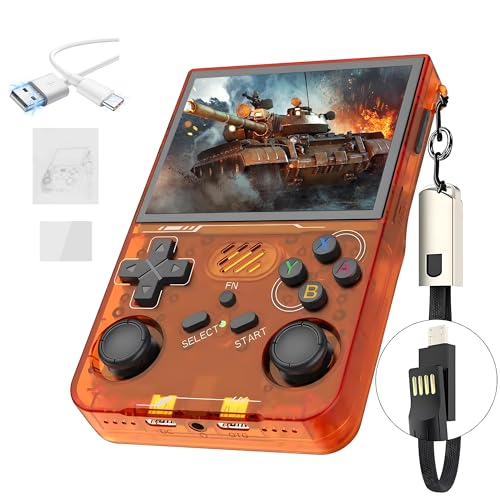R36XX Retro Handheld Spielekonsole 128G,30000+ Spiele,12 Emulatoren,3000mAh,tragbare Videospielkonsole mit 3.5-Zoll-IPS-OCA-HD-Bildschirm,640*480P,Open Source Linux System,Dual 3D Joystick (Orange) von XIXIMENG