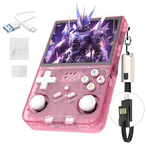 R36XX Retro Handheld Spielekonsole 128G,30000+ Spiele,12 Emulatoren,3000mAh,tragbare Videospielkonsole mit 3.5-Zoll-IPS-OCA-HD-Bildschirm,640*480P,Open Source Linux System,Dual 3D Joystick (Rosa) von XIXIMENG