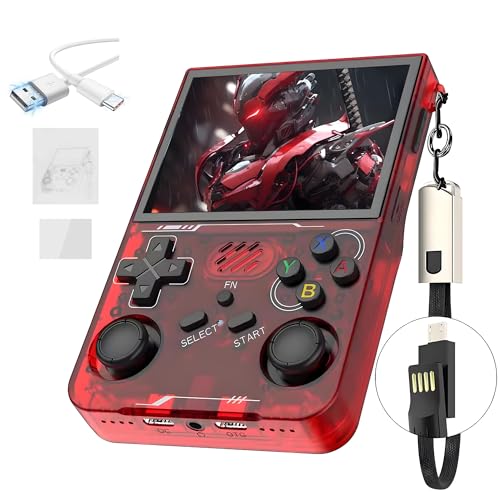 R36XX Retro Handheld Spielekonsole 128G,30000+ Spiele,12 Emulatoren,3000mAh,tragbare Videospielkonsole mit 3.5-Zoll-IPS-OCA-HD-Bildschirm,640*480P,Open Source Linux System,Dual 3D Joystick (Rot) von XIXIMENG