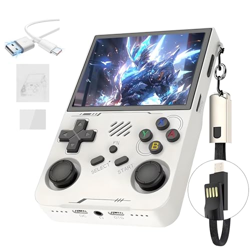 R36XX Retro Handheld Spielekonsole 128G,30000+ Spiele,12 Emulatoren,3000mAh,tragbare Videospielkonsole mit 3.5-Zoll-IPS-OCA-HD-Bildschirm,640*480P,Open Source Linux System,Dual 3D Joystick (Weiß) von XIXIMENG
