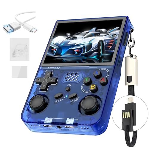 R36XX Retro Handheld Spielekonsole 64G,15000+ Spiele,12 Emulatoren,3000mAh,tragbare Videospielkonsole mit 3.5-Zoll-IPS-OCA-HD-Bildschirm,640*480P,Open Source Linux System,Dual 3D Joystick (Blau) von XIXIMENG