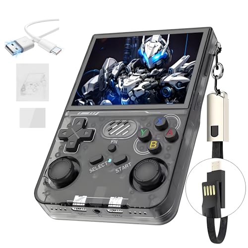 R36XX Retro Handheld Spielekonsole 64G,15000+ Spiele,12 Emulatoren,3000mAh,tragbare Videospielkonsole mit 3.5-Zoll-IPS-OCA-HD-Bildschirm,640*480P,Open Source Linux System,Dual 3D Joystick (Schwarz) von XIXIMENG