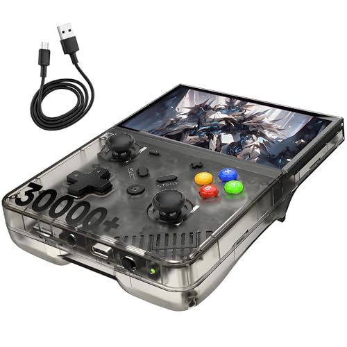 R43 PRO Retro Handheld Spielkonsole 30000+ Spiele,25 Emulatoren, 4,3-Zoll-LCD-Bildschirm Retro Konsole,4000mAh Batterie,EmuELEC-System,Cortex-A55,Tragbare Videospielkonsole (Transparent Schwarz-128G) von XIXIMENG