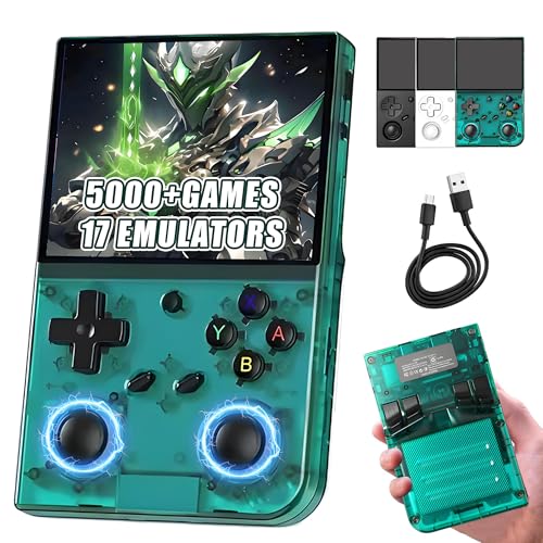 RG35XX Pro Retro Handheld Spielkonsole Retro Konsole,2,4/5G Dual-Wi-Fi Bluetooth 4.2,5000+ Spiele 17 Emulatoren Retro Spielkonsole,3,5-Zoll-IPS-OCA-Bildschirm,Linux 64-System,3200mAh (Blau-Grün-64G) von XIXIMENG