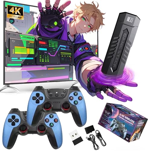 X2 Blue Retro Spiel Stick X2 Retro Video Game Console Eingebaute Spiele,Unterstützt 30/40/50+ Emulatoren,HDMI,mit 2 Wireless Controller,Plug & Play,Zuhause,TV/Computer,Geschenk für Männer Mann (256G) von XIXIMENG