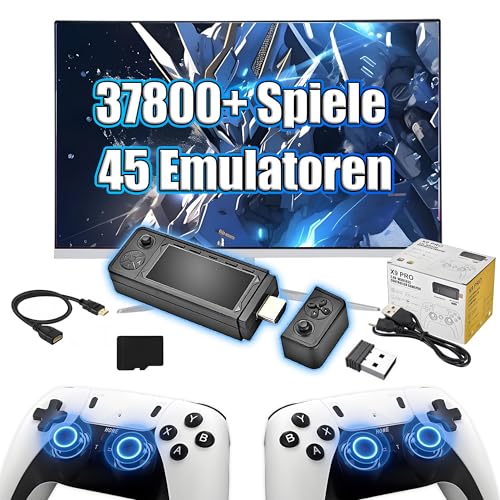 X9 Pro Retro Konsole Spielkonsole 4K Game Stick,37800+ Spiele 45 Emulatoren,Emuelec 4.3 System,Spiele suchen,Tragbare Videospielkonsole mit Drahtloser Controller,Plug and Play TV-Spielekonsole (64G) von XIXIMENG