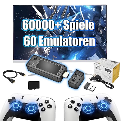 X9 Pro Retro Konsole Spielkonsole 4K Game Stick,60000+ Spiele 60 Emulatoren,Emuelec 4.3 System,Spiele suchen,Tragbare Videospielkonsole mit Drahtloser Controller,Plug and Play TV-Spielekonsole (256G) von XIXIMENG