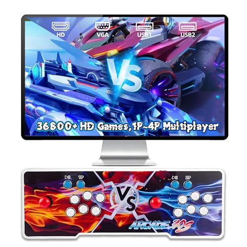 XIXIMENG 36800 in 1 Game Box Retro Spielkonsole,6-Farben LED Lichter Video Spielkonsolen,Pause/Suche/Favoriten/Hinzufügen/Archivieren/Verstecken Spiel,1280*720P,Plug & Play,1-4 Spieler (Rot Blau) von XIXIMENG